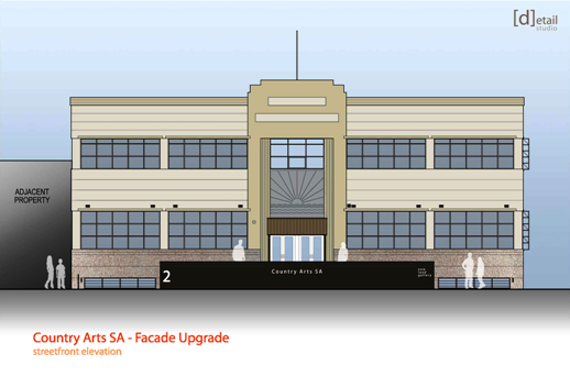 Street elevation of restoration works on the Country Arts SA building