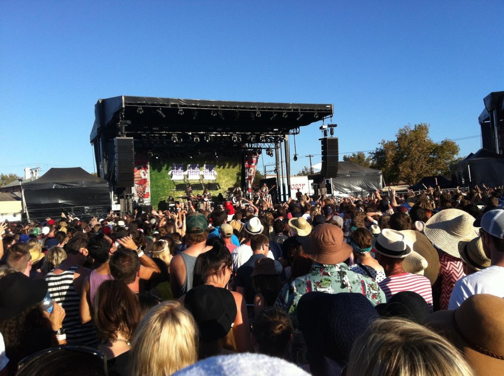 Crowds at the main stage of St Jerome's Laneway Festival held at Hart's Mill at Port Adelaide